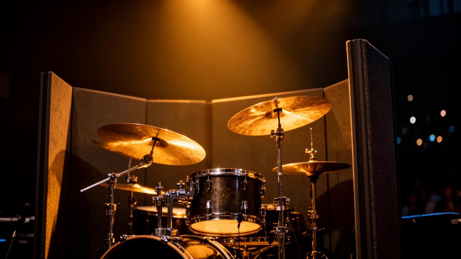 Bateria de worship sob luz âmbar